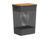Cesto de Roupas Grid c/ Tampa de Bambu 49 L Preto Ou