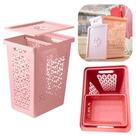 Cesto de Roupas Multiuso 55L + Cesto Interno 6L com Tampa Rosa Uz Ideal Para Banheiro e Area de Serviços