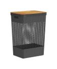 Cesto de Roupas OU Grid Com Tampa de Bambu 49 Litros Preto