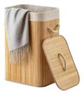 Cesto De Roupas Sujas Bambu Organizador Dobravel Banheiro Lavanderia