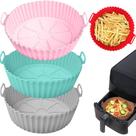 Cesto de Silicone com Alça Forma Redonda para Air Fryer Forno Microondas Fritadeira Elétrica