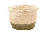 Cesto Decorativo Em Fibra Natural Trançada Com Alça Grande Resistente Verde e Cru Natural Organizador Sala Quarto Escritório Porta Objetos Manta