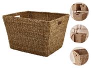 Cesto Decorativo Organizador Em Fibra Natural E Metal C/Alças