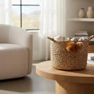 Cesto Decorativo Organizador Multiuso Em Fibra Natural Com Pompom
