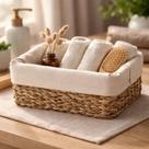 Cesto Decorativo Organizador Multiuso Em Fibra Natural Seagrass 28cm Com Forro De Algodão Removível