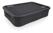 Cesto Eco Rattan Com Tampa Baixo Grande 7L
