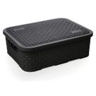 Cesto Eco Rattan Preto Com Tampa Baixo Pequeno Nitron