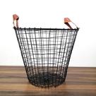 Cesto em Metal Preto com Alça em Couro G 36cm - Enjoy