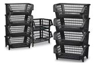 Cesto Empilhavel Preto Organizador Expositor 10 Unidades