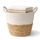 Cesto Fibra Natural Algodão Bege Branco 30 X 20 C/ Alça Casa