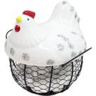 Cesto Galinha Porta Ovos Decorativo Cerâmica 12 Ovos Branco