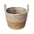 Cesto Natural de Fibras Detalhes Branco com Alça 29X24 CM