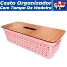 Cesto Organizador 3,6L Gavetas Armários Com Tampa De Madeira