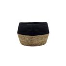 Cesto Organizador Cesta Junco Palha Algodao Preto Bege 32cm