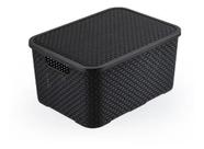 Cesto organizador com Tampa preto Rattan 7 litros