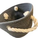 Cesto Organizador De Algodão - Cinza Escuro Com Alça - 19Cm