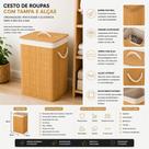 Cesto Organizador de Roupas e Brinquedos com Tampa e Alça de Bambu 50 Litros Forro em Poliéster Resistente Casa Apartamento