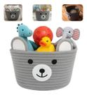 Cesto Organizador Infantil De Roupas Brinquedos Multiuso Urso Cinza Com Orelhinhas 22x14cm Lyor