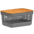 Cesto Organizador Multiúso 2,5L com Tampa Bambu Design Moderno Sofisticado para Banheiro Escritório Cozinha Armário Caixa Versátil