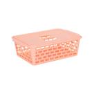 Cesto Organizador Pequeno Multiuso Com Tampa Mini Cesto Com Alças Para Carregar Empilhável Cor Rosa Claro Para Quarto Banheiro Lavanderia Cozinha