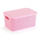 Cesto organizador rattan com tampa - rosa grande