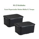 Cesto Organizador Rattan Médio C/ Tampa - Preto 2 Unidades Cesto Organizador Rattan Médio C/ Tampa - Preto 2 Unidades