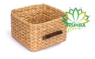 Cesto Organizador Taboa Palha C/ Alça Madeira 15x27x29 Caix