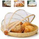 Cesto Porta Pães Bolos Frutas De Bambu Redondo Com Cobertura Retrátil Multiuso Natural 30cm