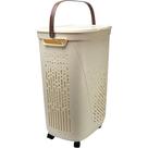 Cesto Rattan Linea 50 Litros Roupeiro com Tampa, Alça e Rodízios Ratan Pra Roupas Sujas Brinquedos Organização Multiuso