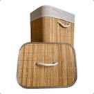 Cesto Retangular Bambu com Forro Quarto Banheiro 70 Litros