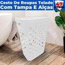 Cesto Retangular Com Tampa Roupas Sujas Banheiro e Lavanderia 55 cm - Usual Utilidades Cesto Retangular Com Tampa Roupas Sujas Banheiro e Lavanderia 55 cm - Usual Utilidades