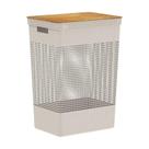 Cesto Roupa Grid Bege 49 L Tampa Bambu 38 X 28 X 55,6 Cm
