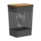 Cesto Roupa Grid Preto 49 L Tampa Bambu 38 X 28 X 55,6 Cm