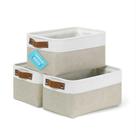 Cestos de armazenamento OrganiHaus Small, pacote com 3 cestos de tecido bege/branco
