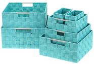 Cestos de armazenamento Sorbus Mesh, design tecido à mão, conjunto de 7 aqua