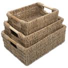 Cestos de armazenamento VATIMA Seagrass com alças de madeira (conjunto de 3)