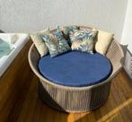 Chaise Palmeira Taça em Corda Nática Bege - Tecido Lisato Marinho
