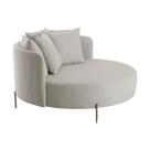 Chaise Sofá Redonda Modelo Almeria Tecido Linho Pés Aço Dourado Fosco