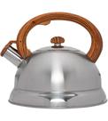 Chaleira 3 Litros 24cm Com Apito Em Inox Com Alça Na Cor Bambu