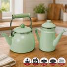 Chaleira Bule Charm Jade Esmaltada Para Todos Fogão Kit 2pçs