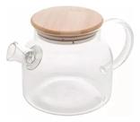 Chaleira Bule de Vidro Borossilicato 1L C/ Tampa Bambu e Coador Inox - Resistente ao Calor
