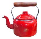 Chaleira Bule Esmaltado Vermelho Retrô Cabo Madeira 1.8L Ewel
