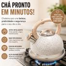 Chaleira Com Apito Chaleira de inox Para Café Cha Agua Quente Rapido Fogão Normal Indução Premium Presente Dia das Mães