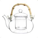 Chaleira De Vidro 600ml Com Infusor e Alça de Bambu Para Chá