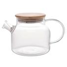 Chaleira de Vidro Borosilicato 1 Litro Base Plana Tampa de Bambu, Filtro inox Suporta até 150º