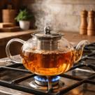 Chaleira de Vidro Borossilicato REDONDA com Infusor e Tampa em Aço Inox Vai ao Fogo Café