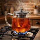 Chaleira de Vidro Borossilicato RETA com Infusor e Tampa em Aço Inox Vai ao Fogo Café