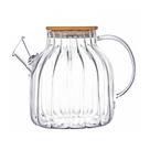 Chaleira de Vidro Canelado com Bico Coador e Tampa de Bambu 1,5l