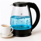 Chaleira Elétrica de Vidro 1,8L com Tampa Pull-Up e LED Azul Moderno