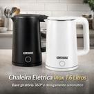 Chaleira Elétrica Inox Jarra Design 1,6L 1000W 110V ou 220V Branca ou Preta com Desligamento Automático